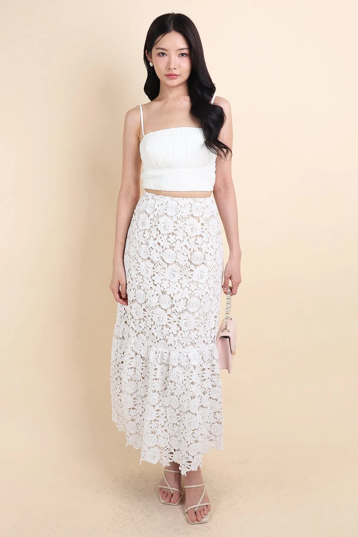 ENCHANTING CROCHET MAXI SKIRT IN WHITE