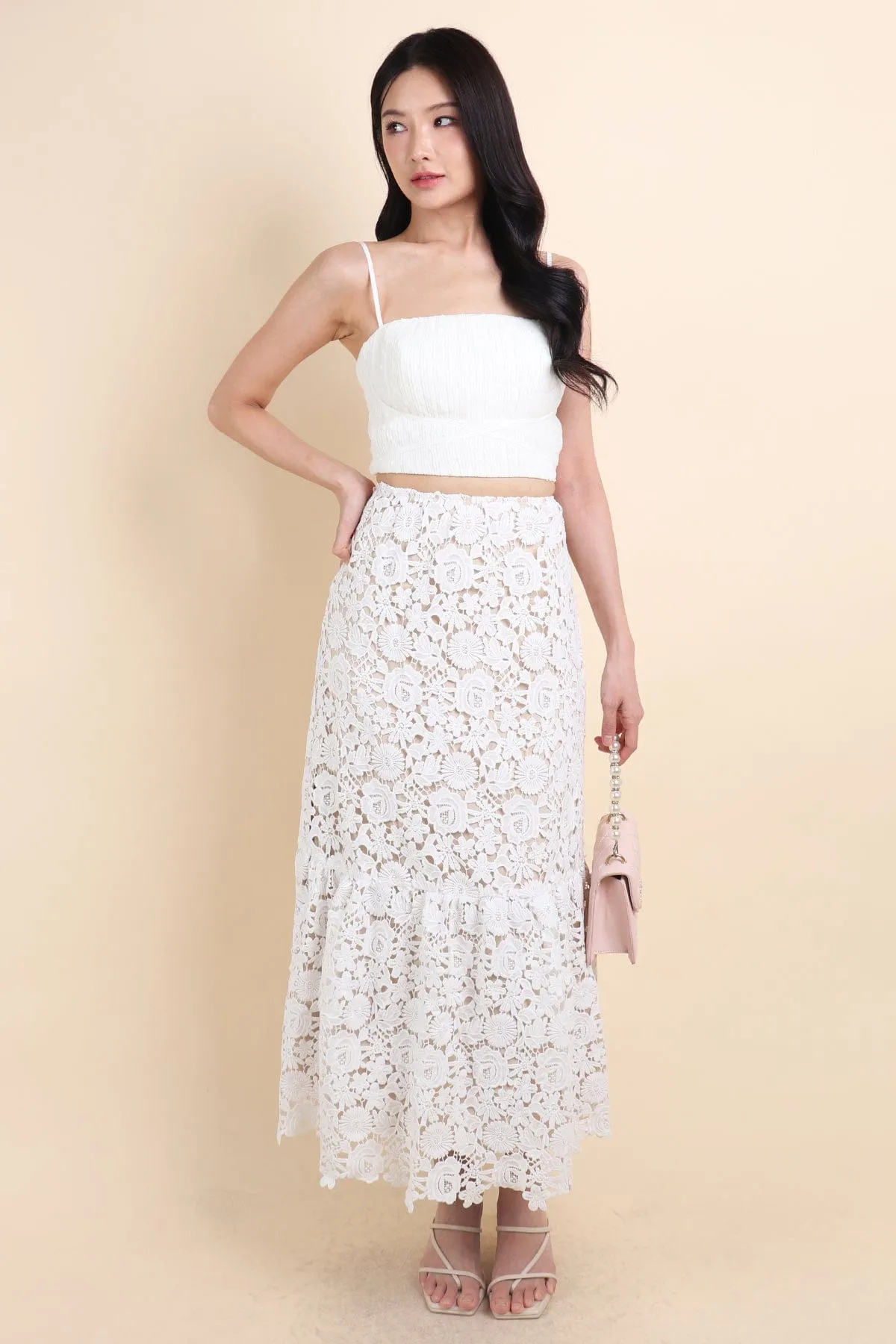 ENCHANTING CROCHET MAXI SKIRT IN WHITE