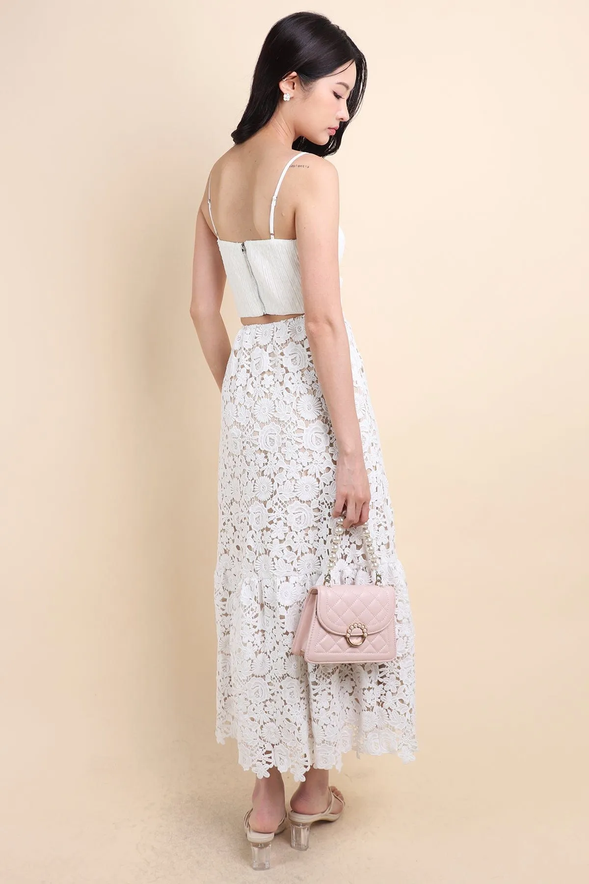 ENCHANTING CROCHET MAXI SKIRT IN WHITE