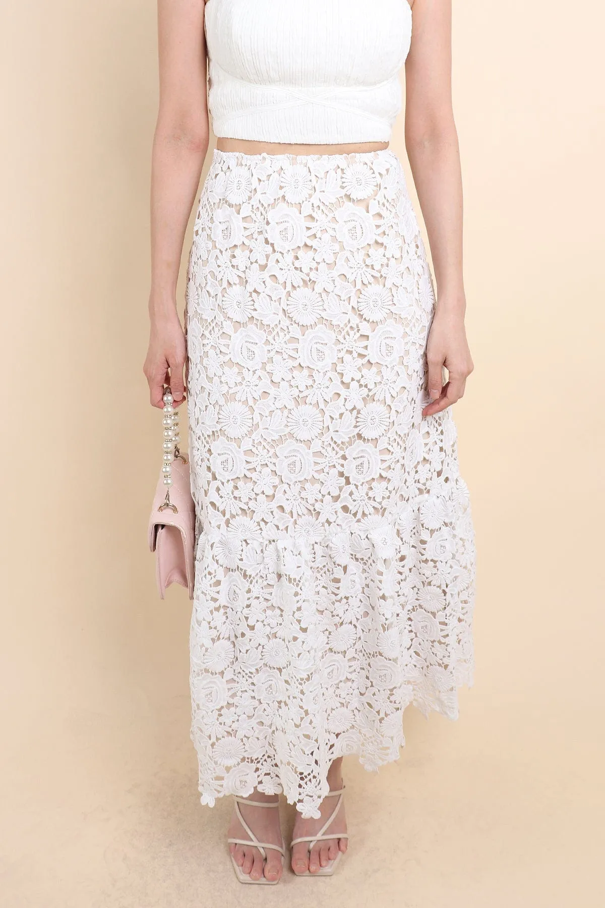 ENCHANTING CROCHET MAXI SKIRT IN WHITE