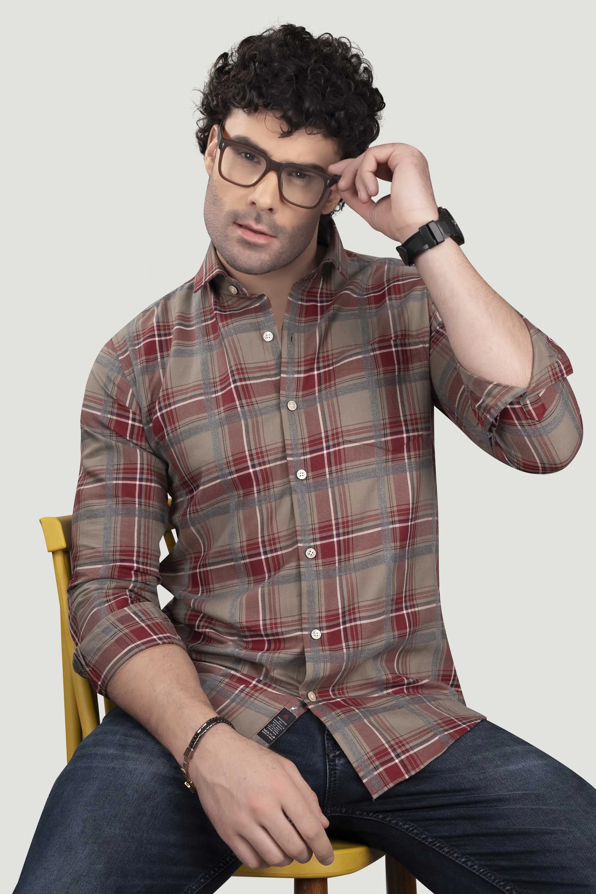 Erast Red Cotton Check Shirt