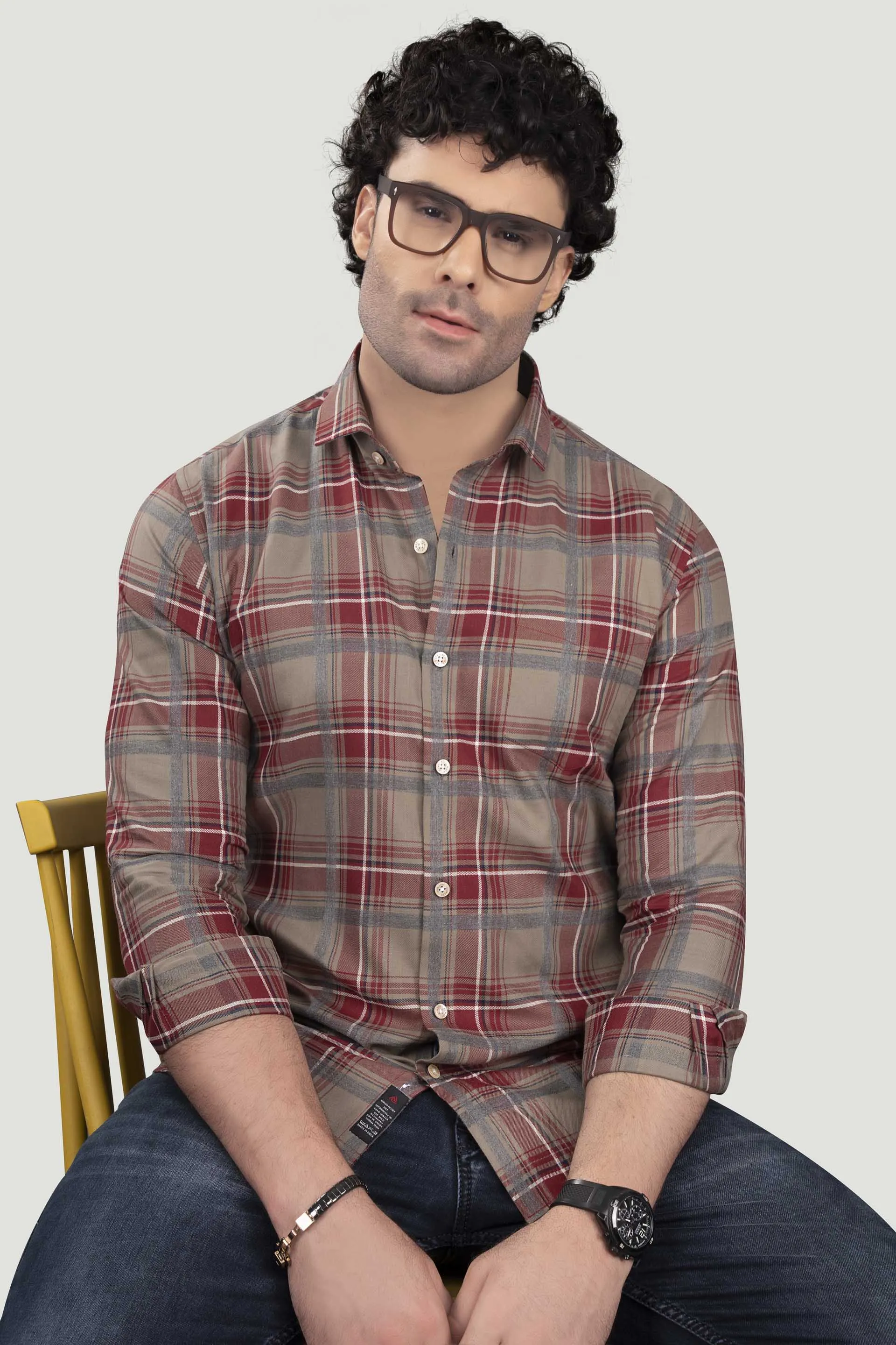 Erast Red Cotton Check Shirt