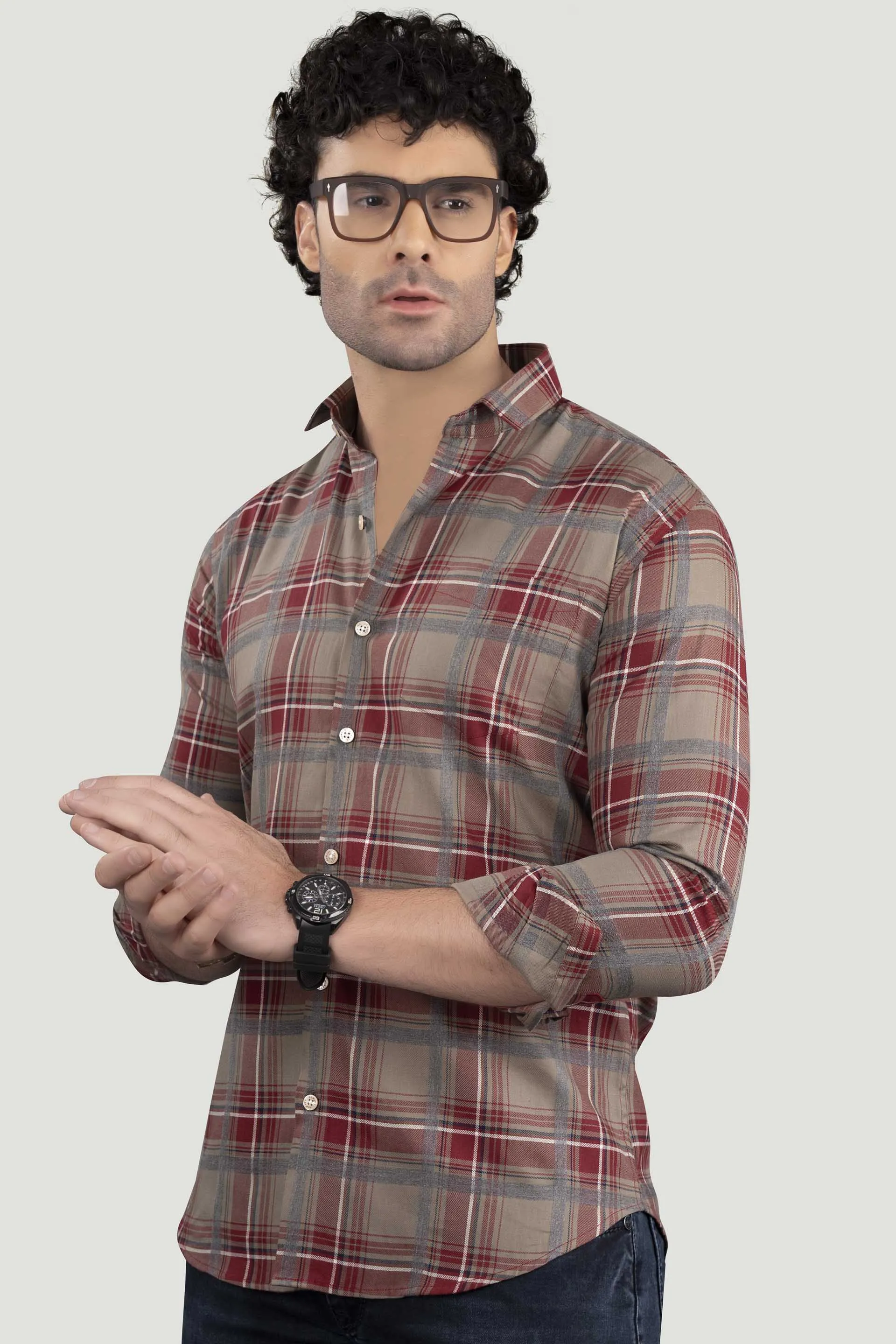 Erast Red Cotton Check Shirt