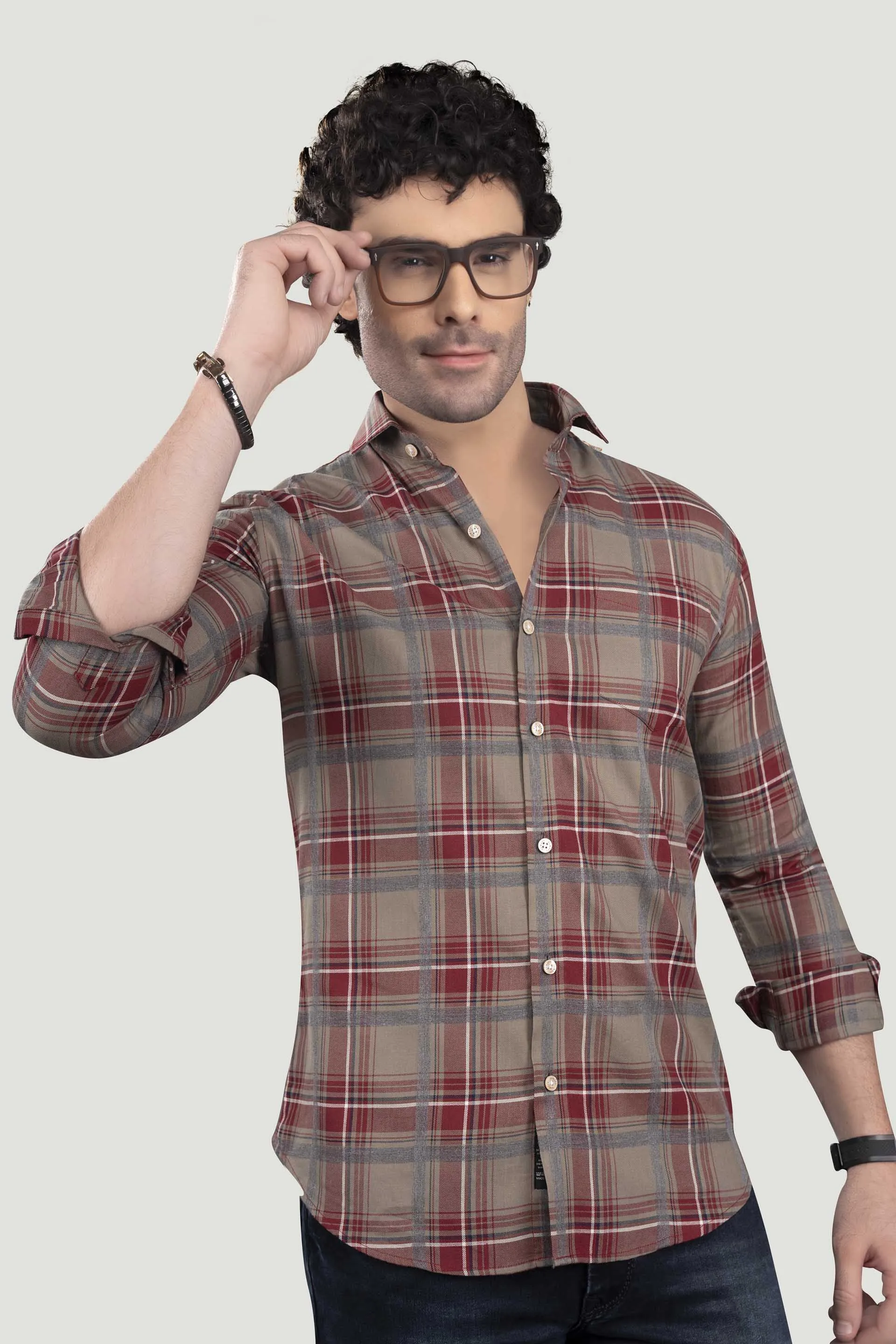 Erast Red Cotton Check Shirt