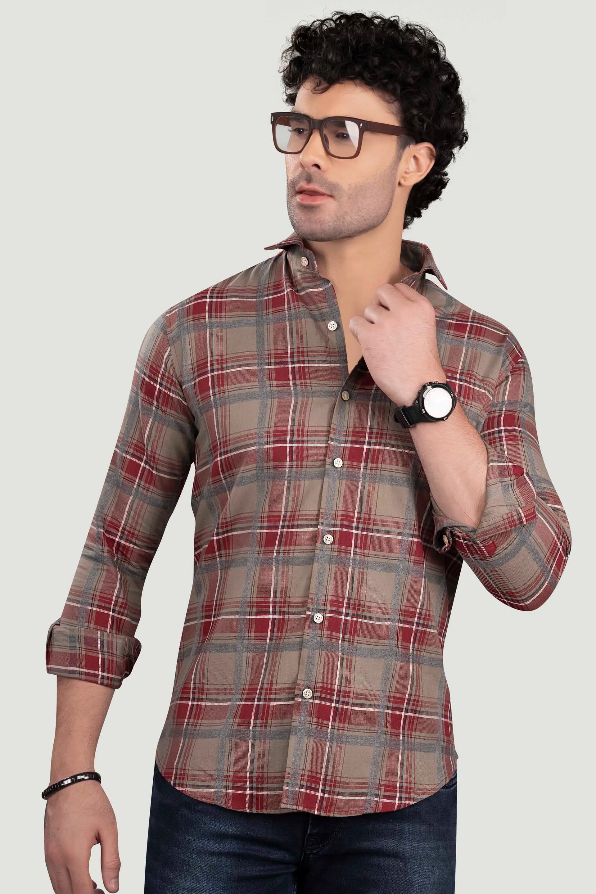 Erast Red Cotton Check Shirt