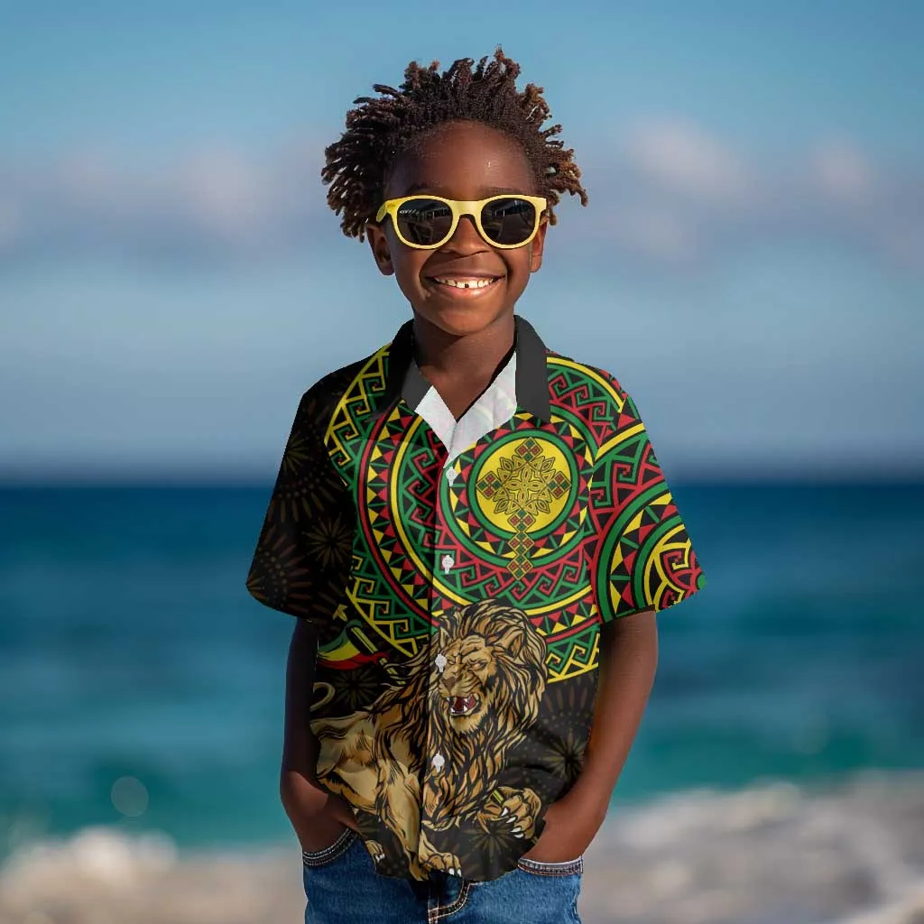 Ethiopia National Day Kid Hawaiian Shirt Lion Of Judah African Pattern LT01