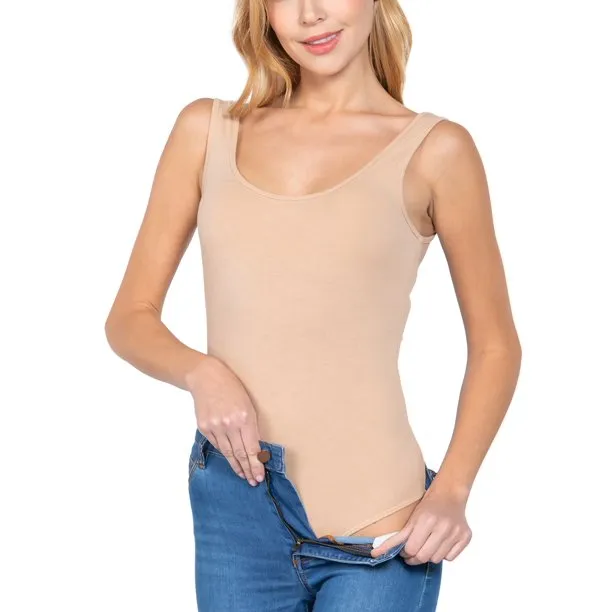 FashionMille Women's Scoop Neck Sleeveless Stretch Cotton Bodysuit Tank Top