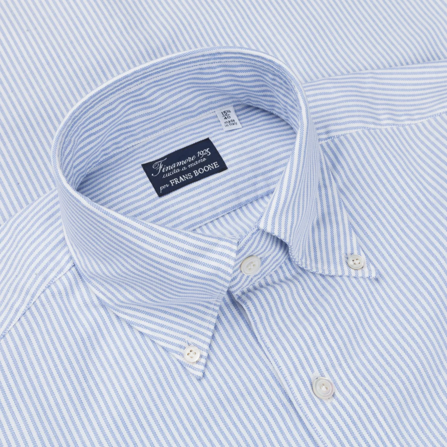 Finamore Gaeta Shirt Lucio Collar brushed oxford light blue stripe