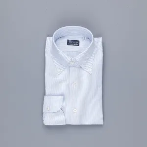 Finamore Gaeta Shirt Lucio Collar brushed oxford light blue stripe