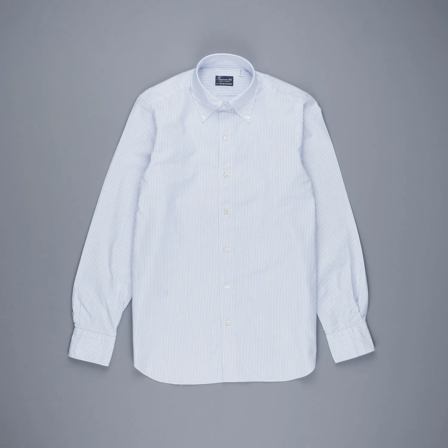 Finamore Gaeta Shirt Lucio Collar brushed oxford light blue stripe