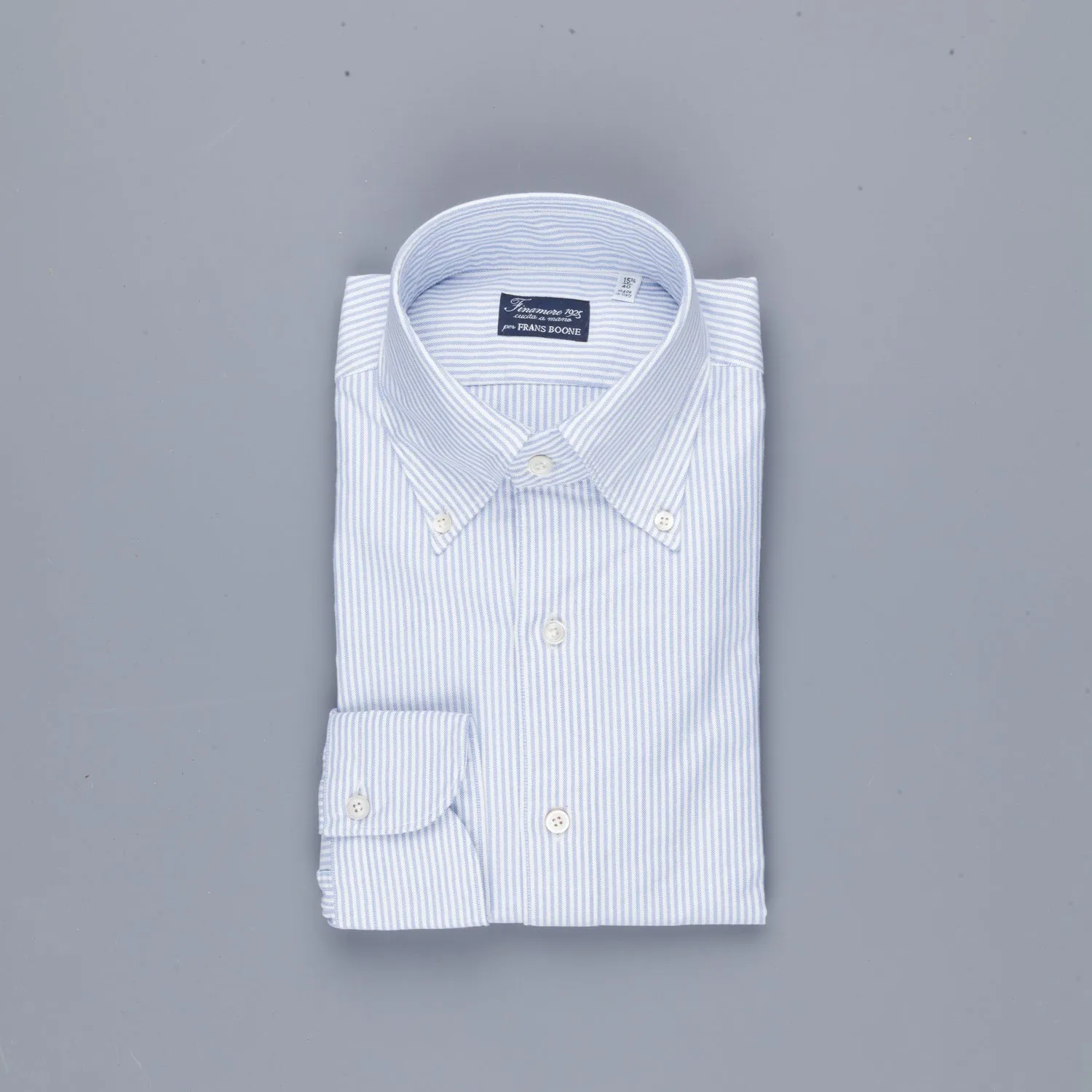 Finamore Gaeta Shirt Lucio Collar brushed oxford light blue stripe
