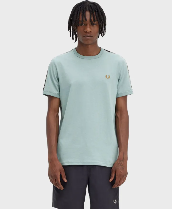 Fred Perry M4613 Contrast Tape Ringer T-Shirt W26 Silver Blue / Warm Grey