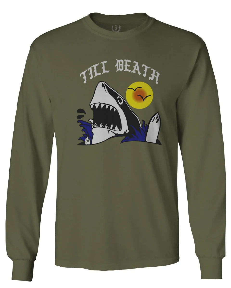 Front Shark Summer Vibe Cool Graphic Surf Till Death Society mens Long sleeve t shirt