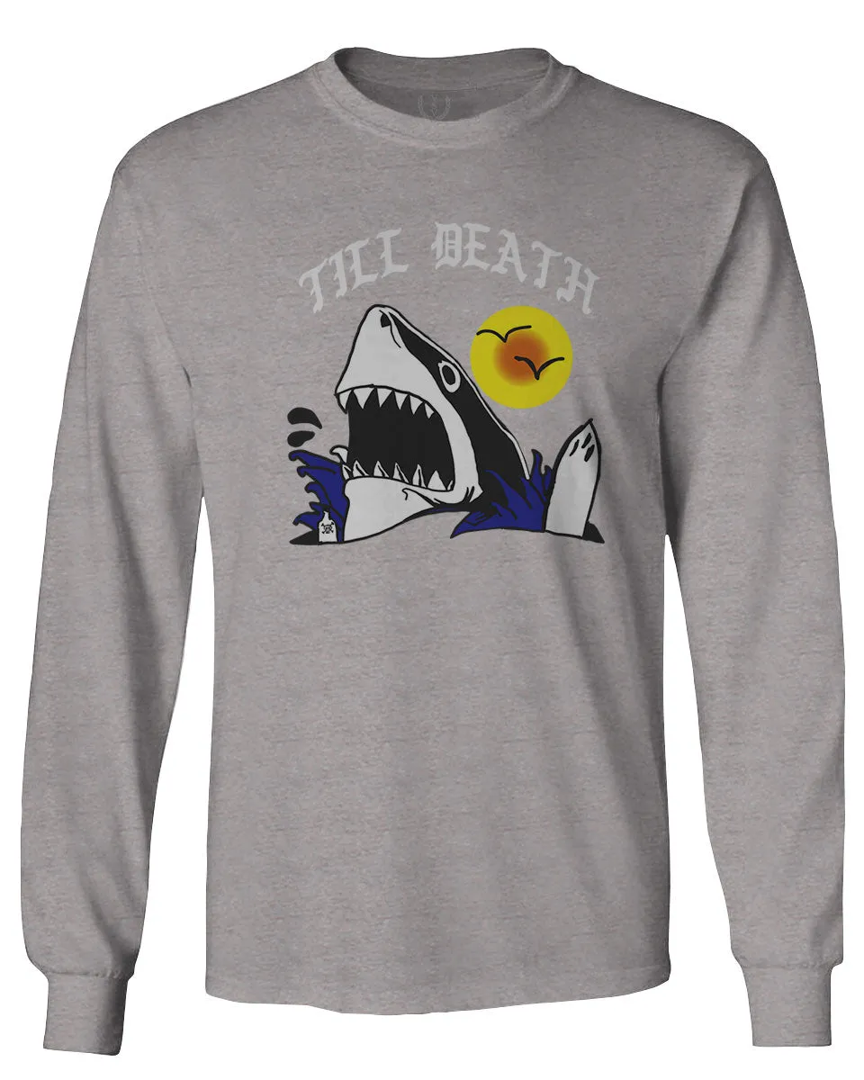 Front Shark Summer Vibe Cool Graphic Surf Till Death Society mens Long sleeve t shirt