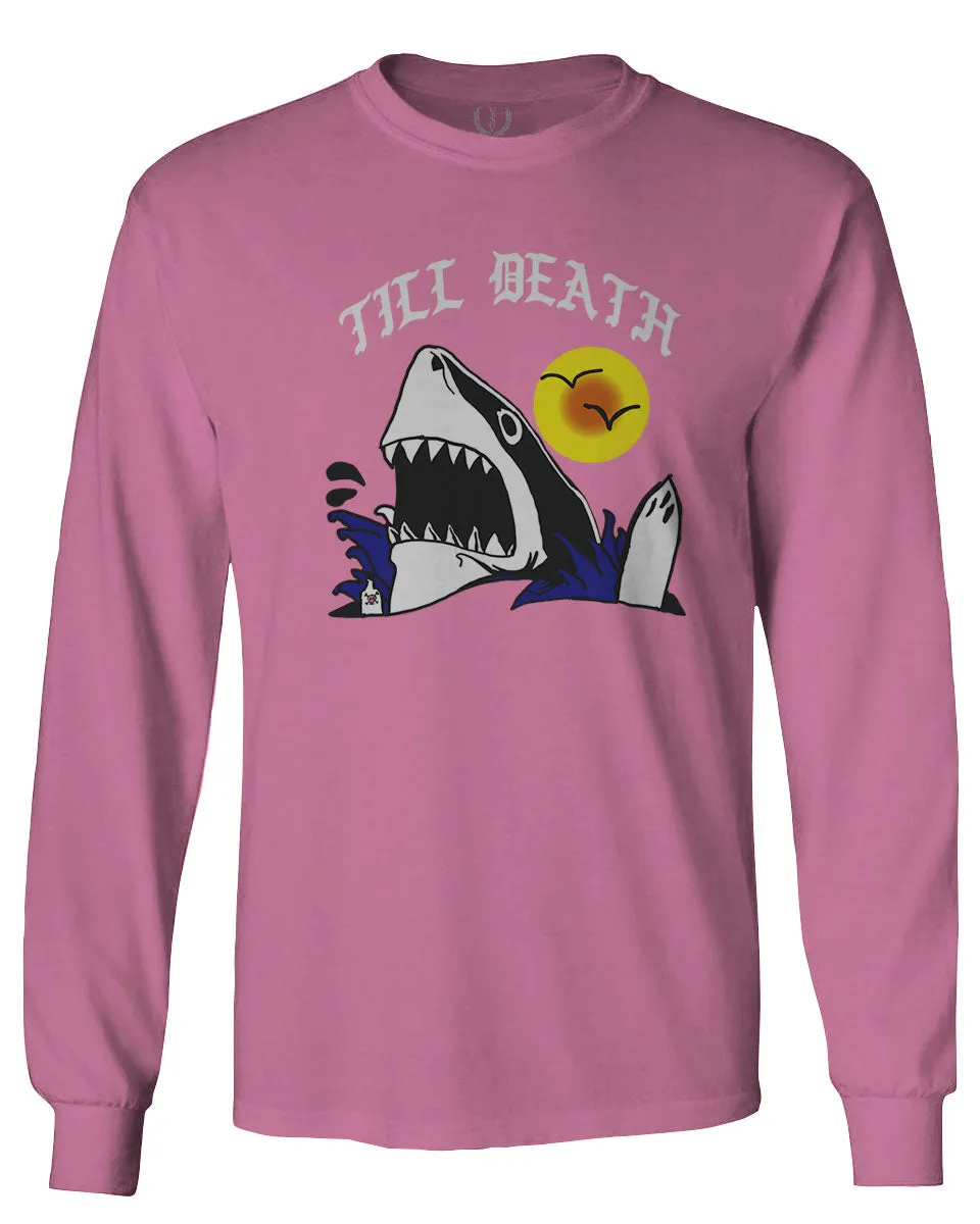 Front Shark Summer Vibe Cool Graphic Surf Till Death Society mens Long sleeve t shirt