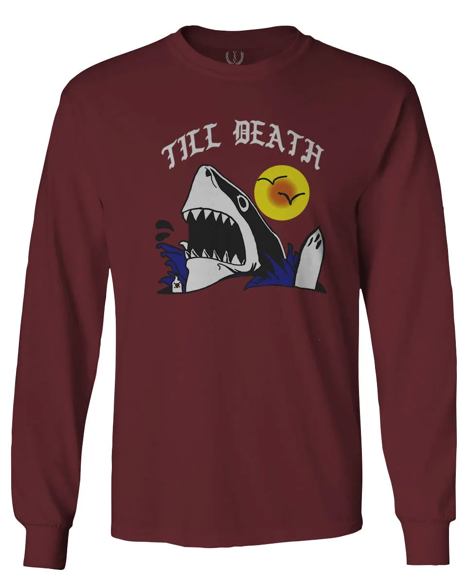 Front Shark Summer Vibe Cool Graphic Surf Till Death Society mens Long sleeve t shirt