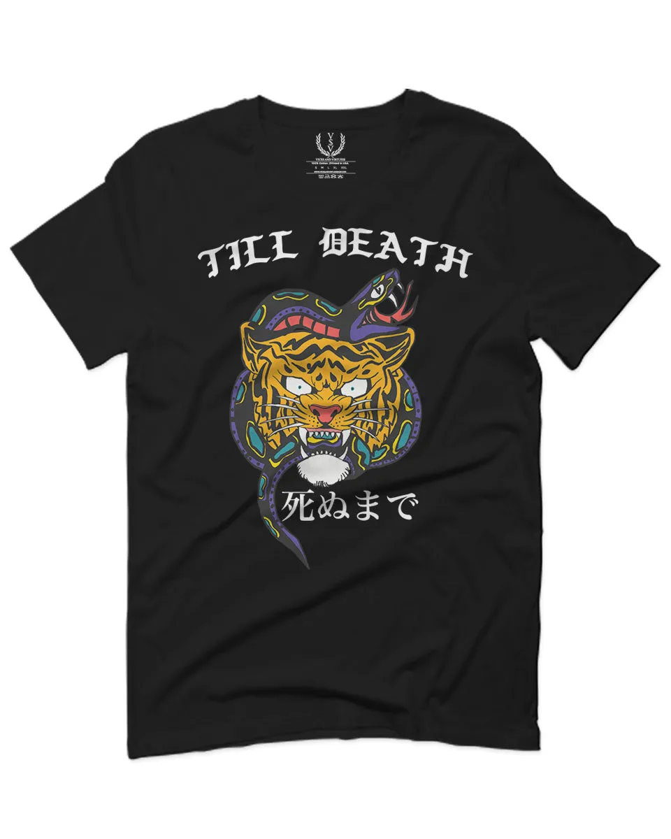 Front Tiger Graphic Japanese Till Death Good Vibes OBEI Society For men T Shirt