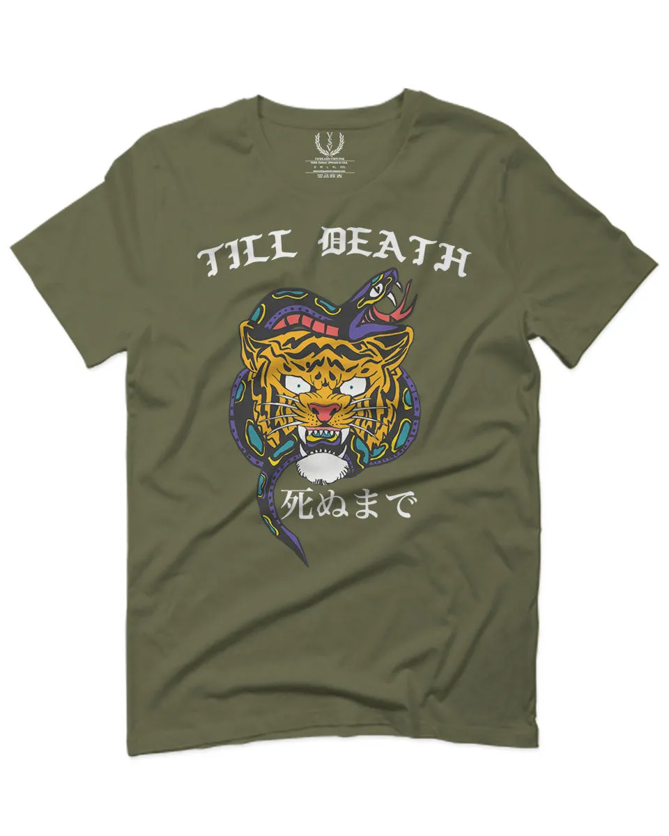 Front Tiger Graphic Japanese Till Death Good Vibes OBEI Society For men T Shirt