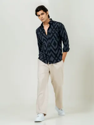 Full Sleeve Black Grey zig zag printed Shirts