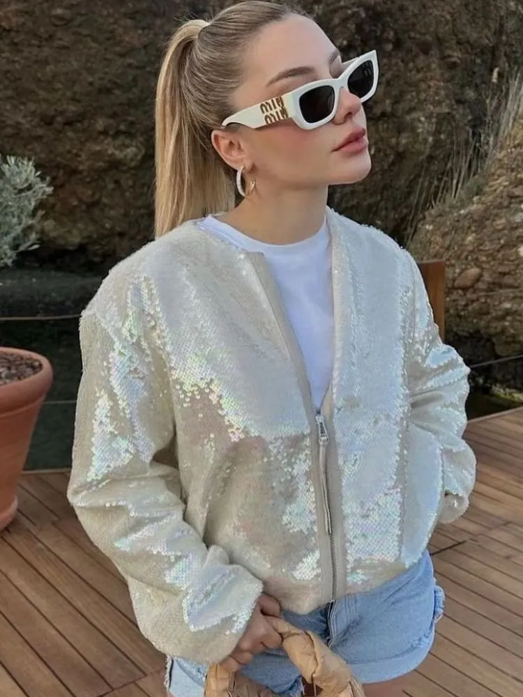 Glitter ladies bomber jacket - High-quality craftsmanship for durability - Lightweight and breathable material