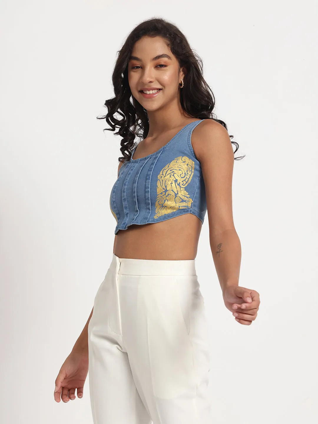 Golden Grace  Denim Crop Top