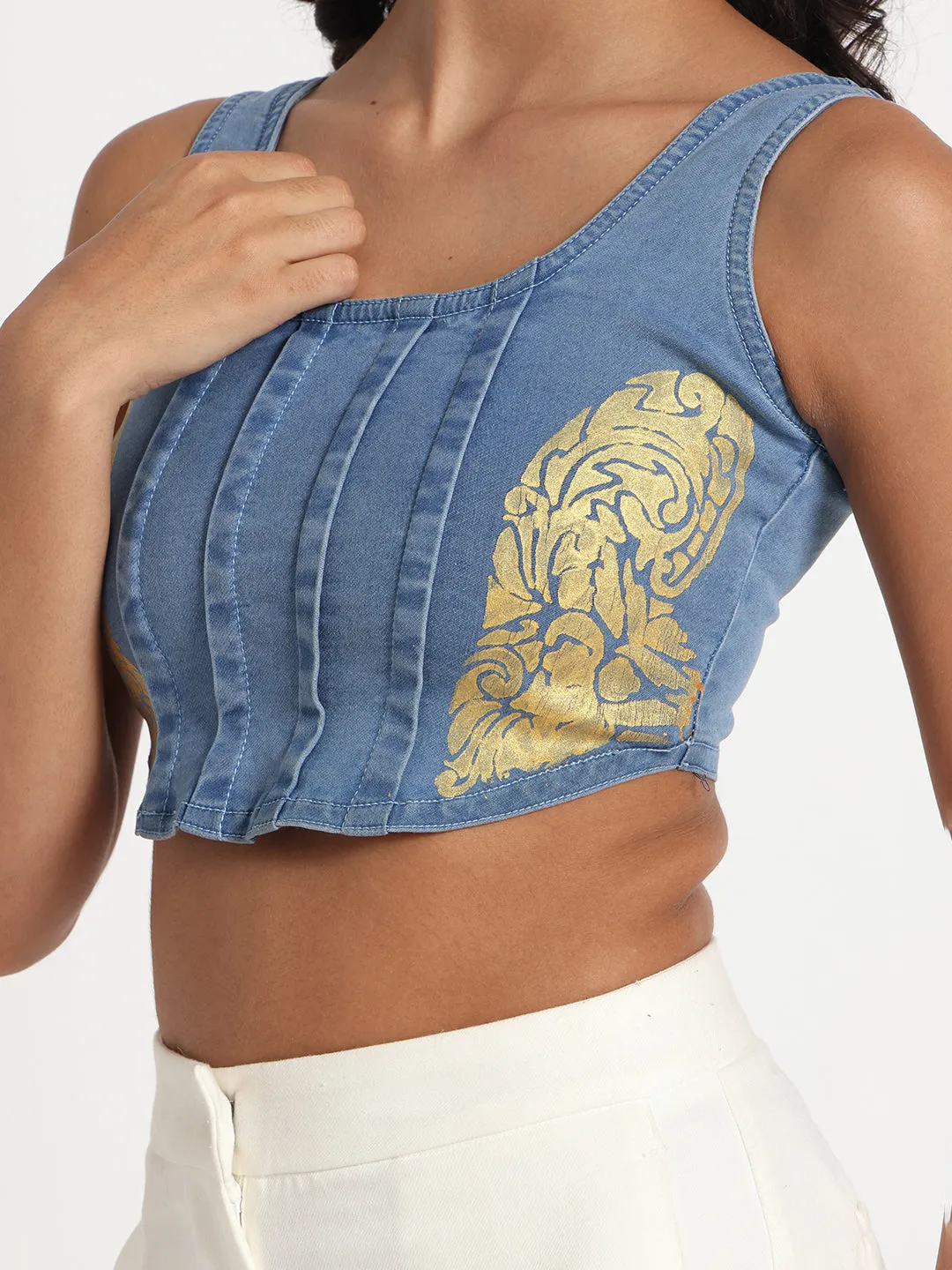 Golden Grace  Denim Crop Top