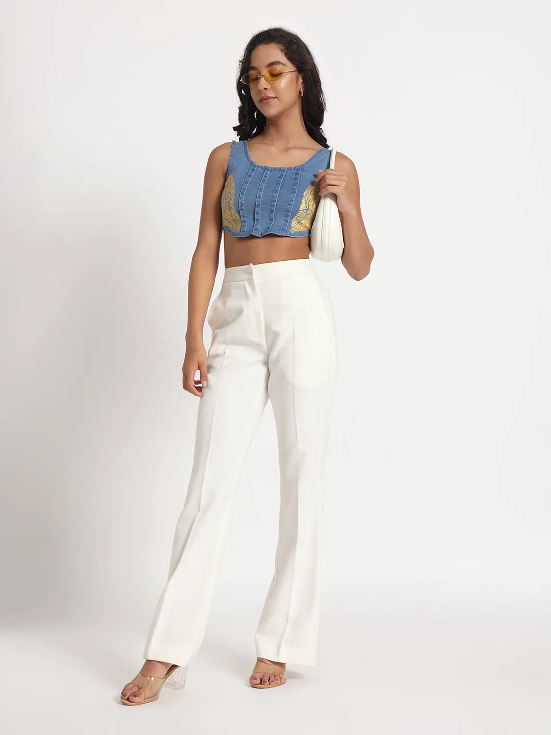 Golden Grace  Denim Crop Top