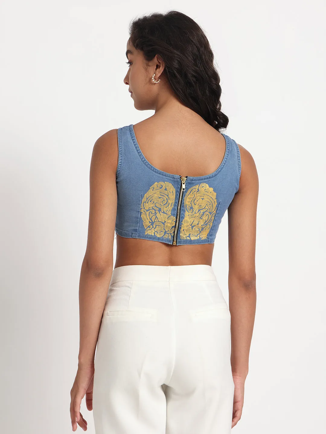 Golden Grace  Denim Crop Top