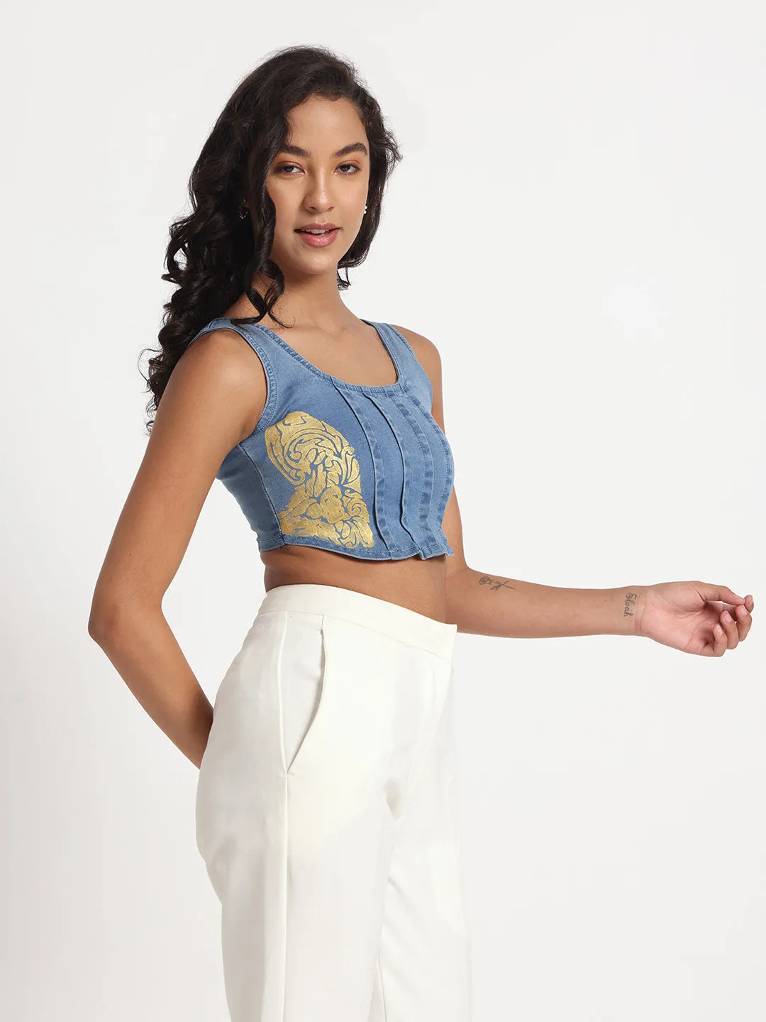 Golden Grace  Denim Crop Top