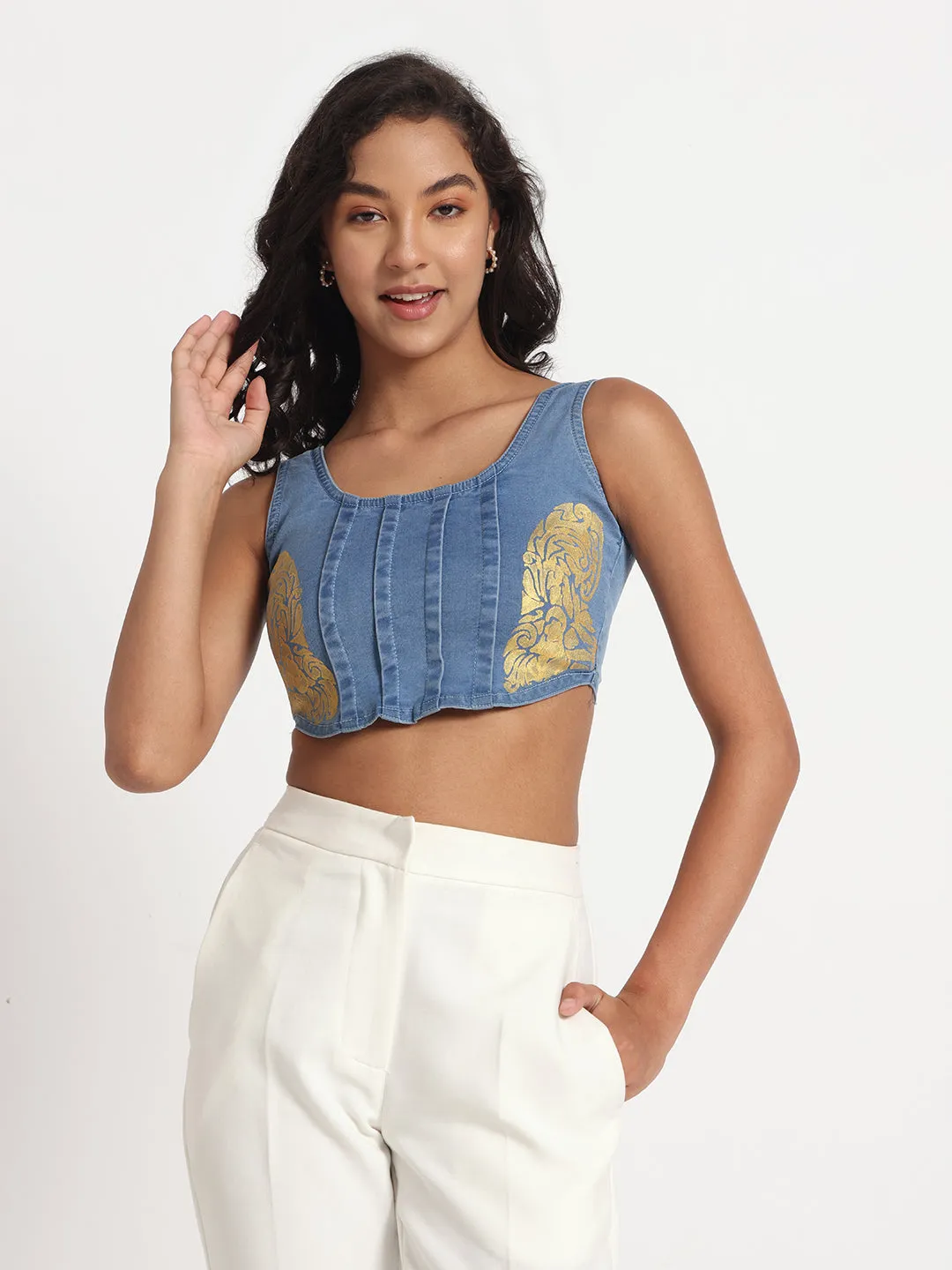 Golden Grace  Denim Crop Top