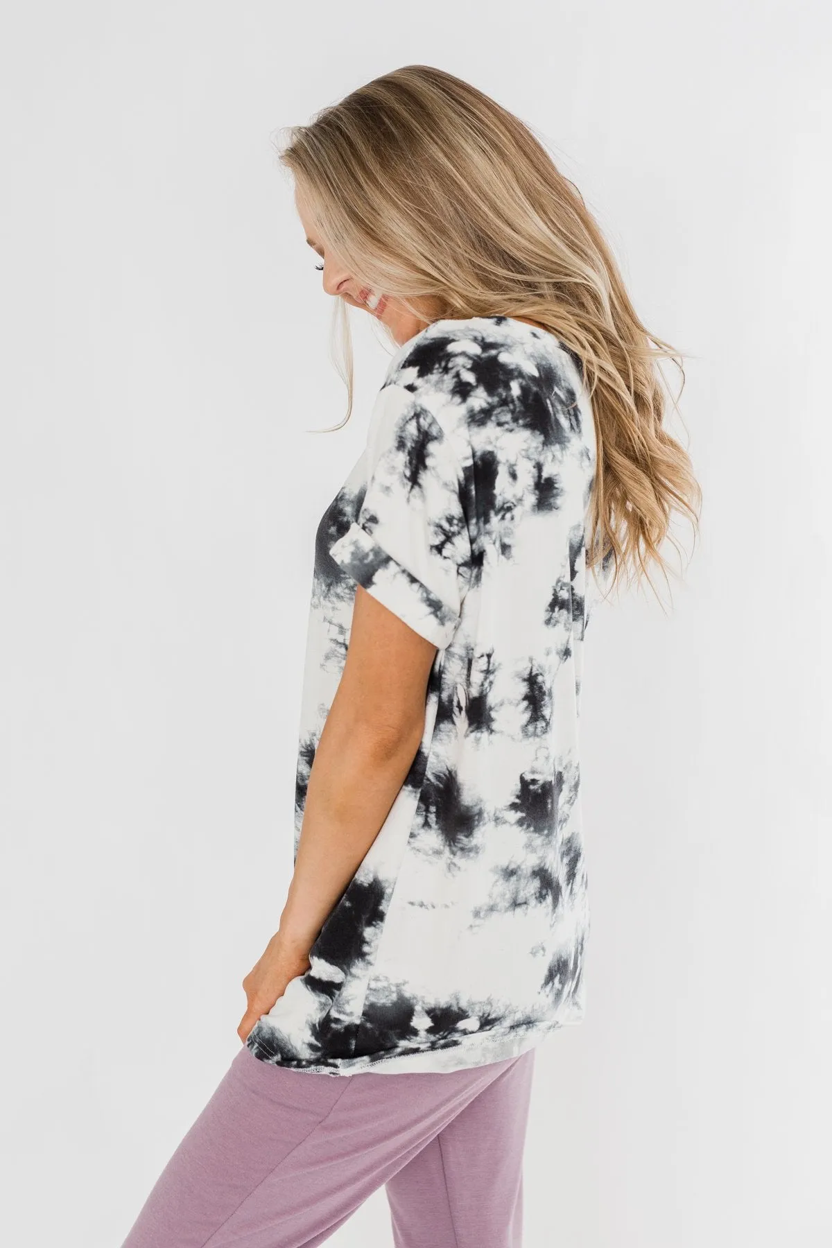 Good Feeling Tie Dye Top- Black & White