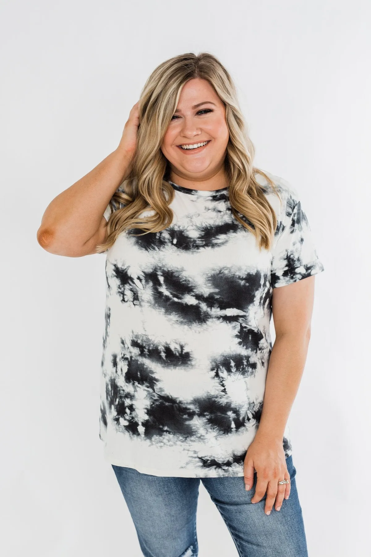 Good Feeling Tie Dye Top- Black & White