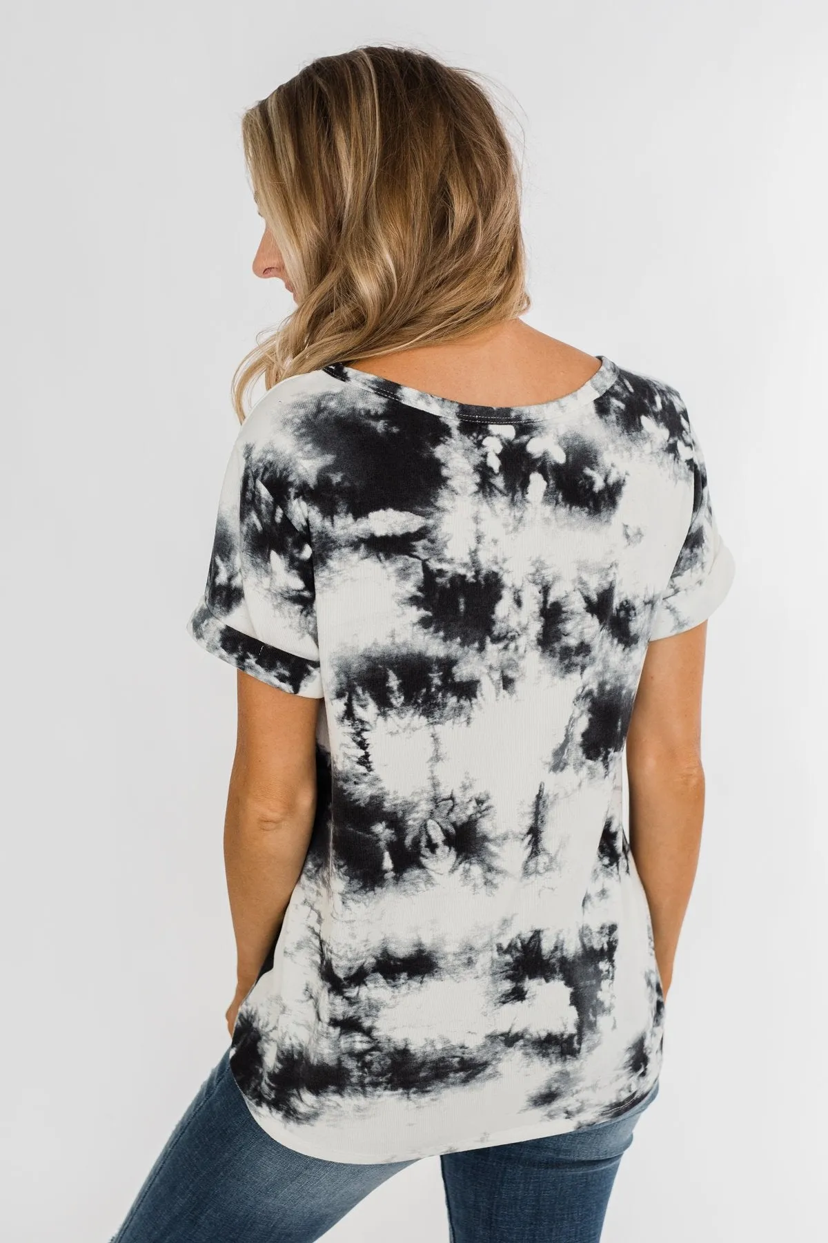 Good Feeling Tie Dye Top- Black & White