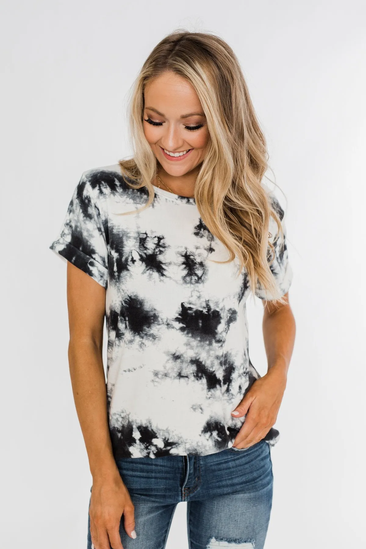 Good Feeling Tie Dye Top- Black & White