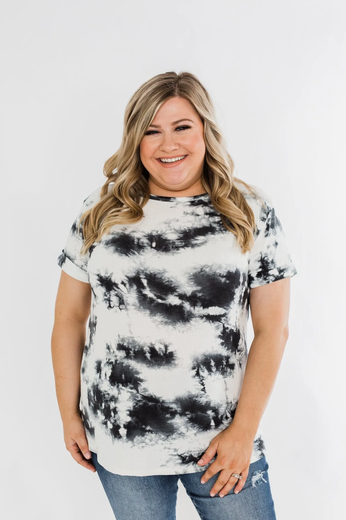 Good Feeling Tie Dye Top- Black & White
