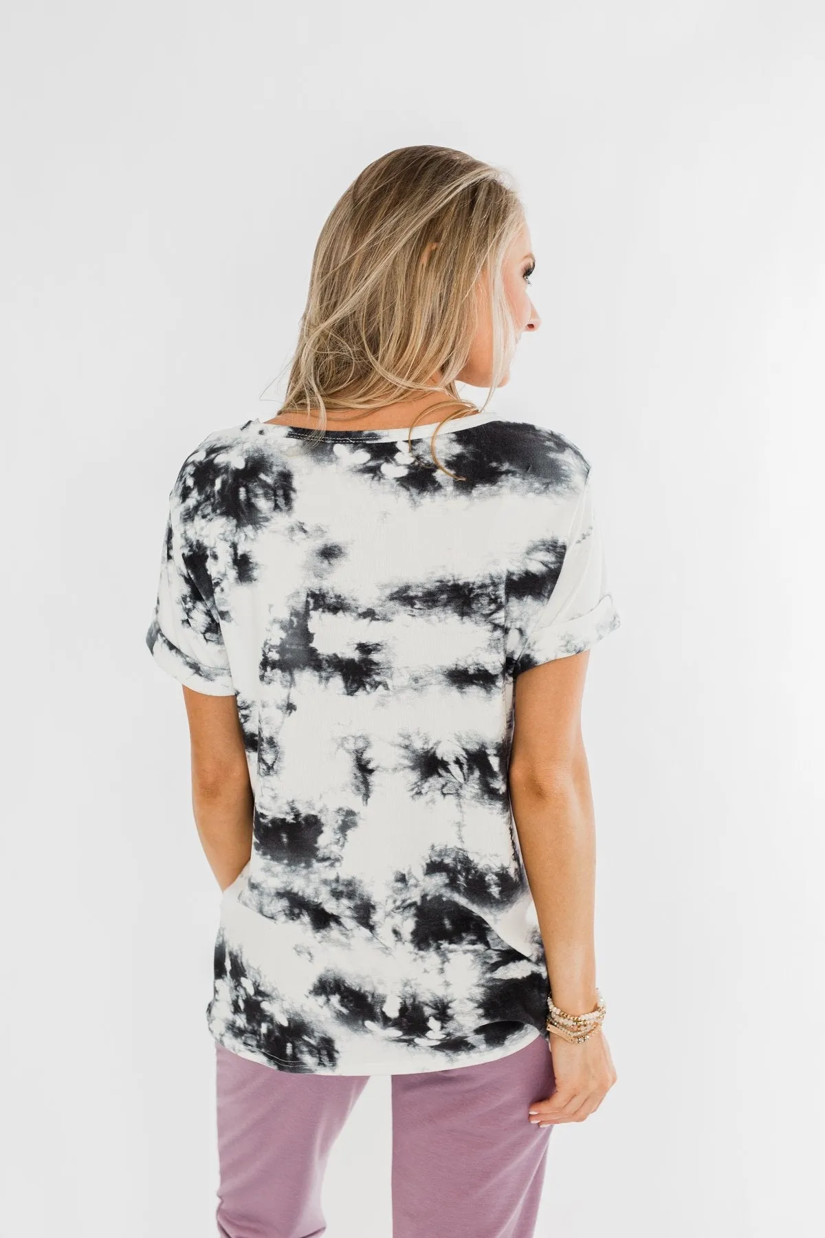 Good Feeling Tie Dye Top- Black & White