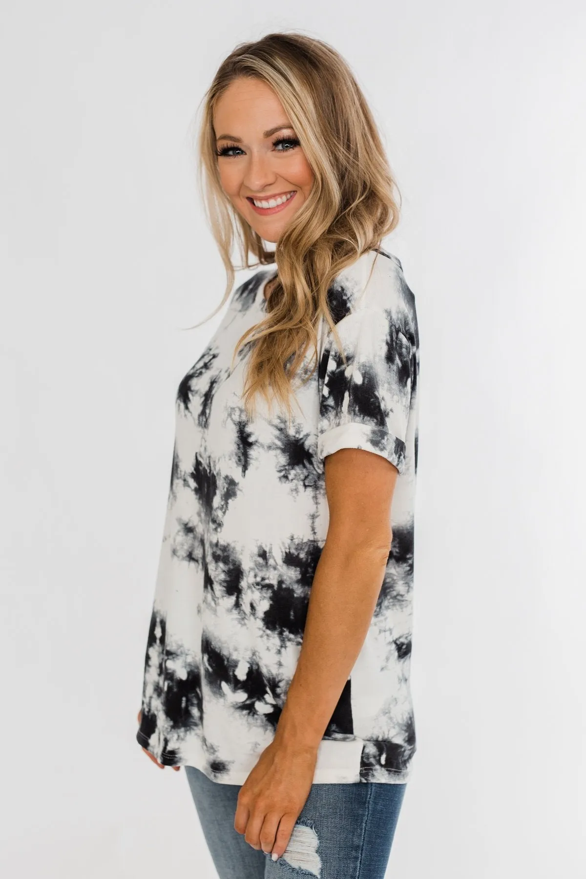 Good Feeling Tie Dye Top- Black & White