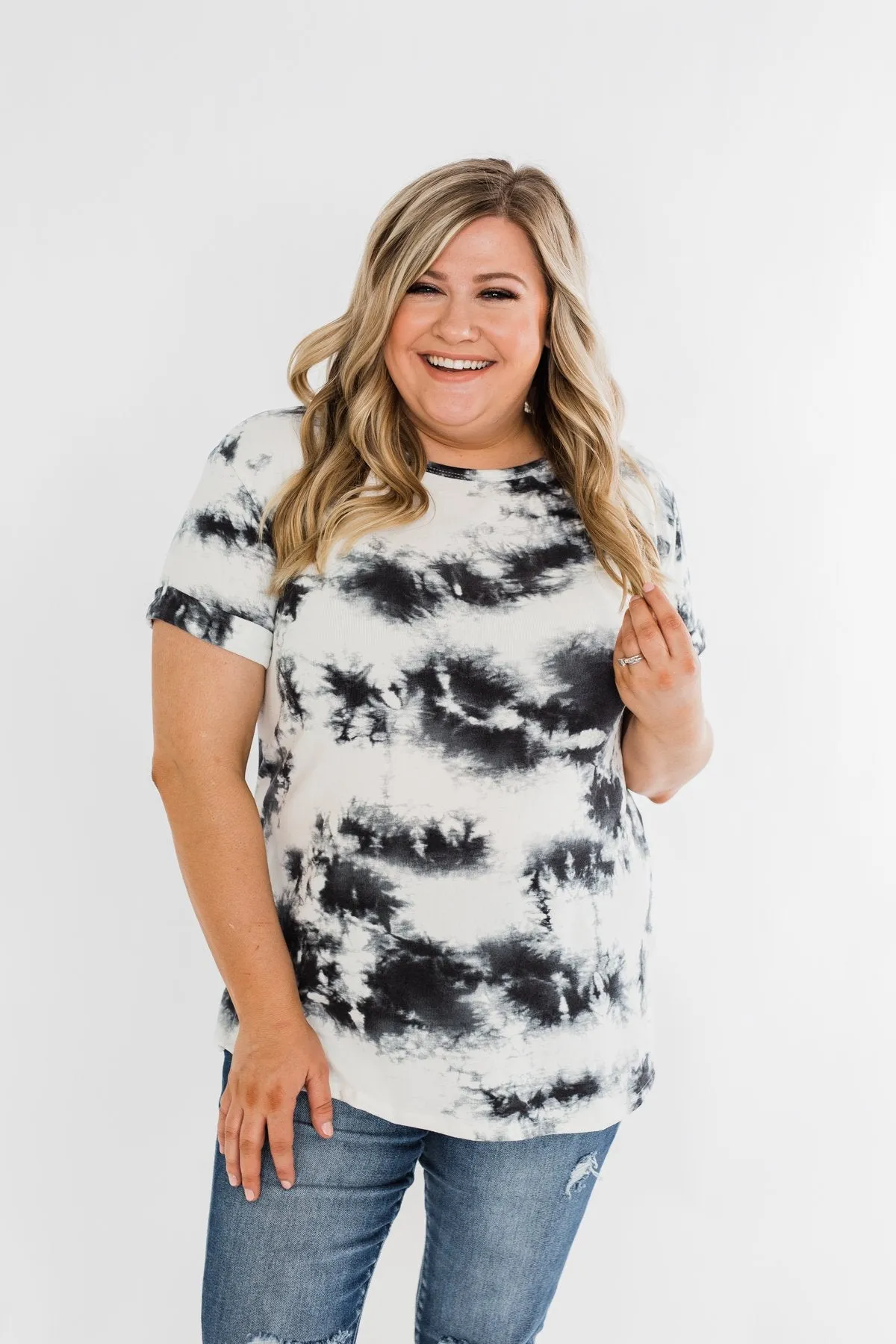 Good Feeling Tie Dye Top- Black & White