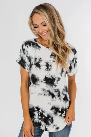Good Feeling Tie Dye Top- Black & White