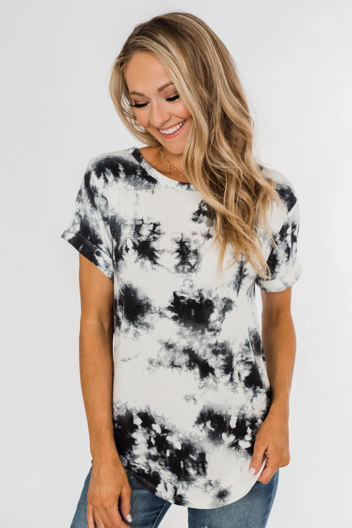 Good Feeling Tie Dye Top- Black & White