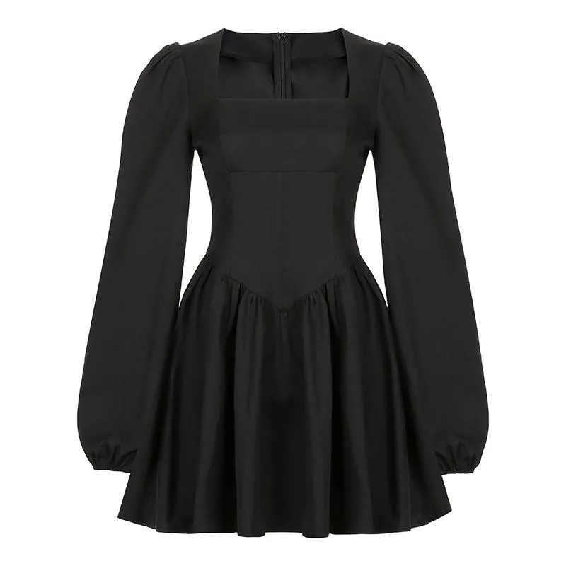 goosudu  New Fashion Elegant Puff Long Sleeve Black Dress Women Corset Summer Clothes Goth Sexy Party Club Outfits Mini Pleated Skirt Y2k
