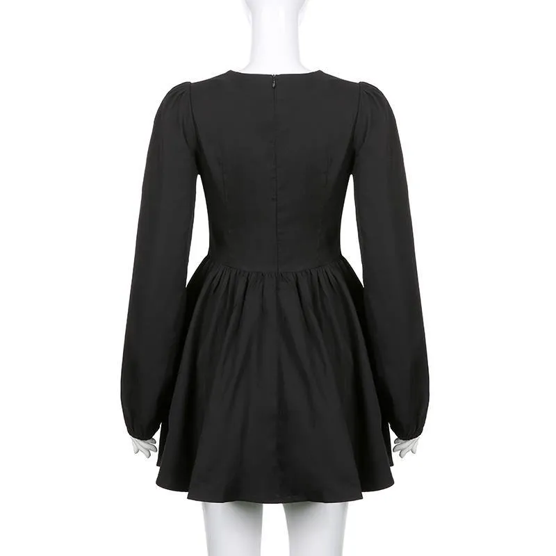 goosudu  New Fashion Elegant Puff Long Sleeve Black Dress Women Corset Summer Clothes Goth Sexy Party Club Outfits Mini Pleated Skirt Y2k