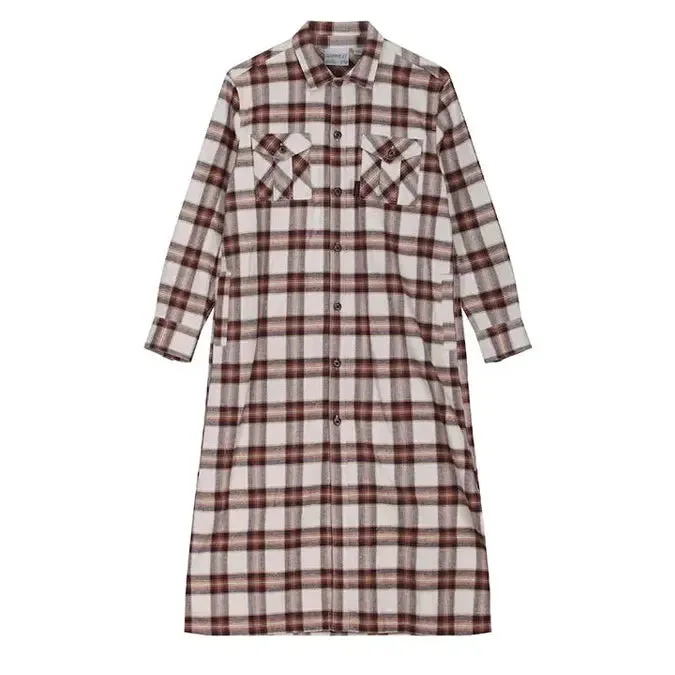 Gramicci Womens Flannel Shirt Dress Beige
