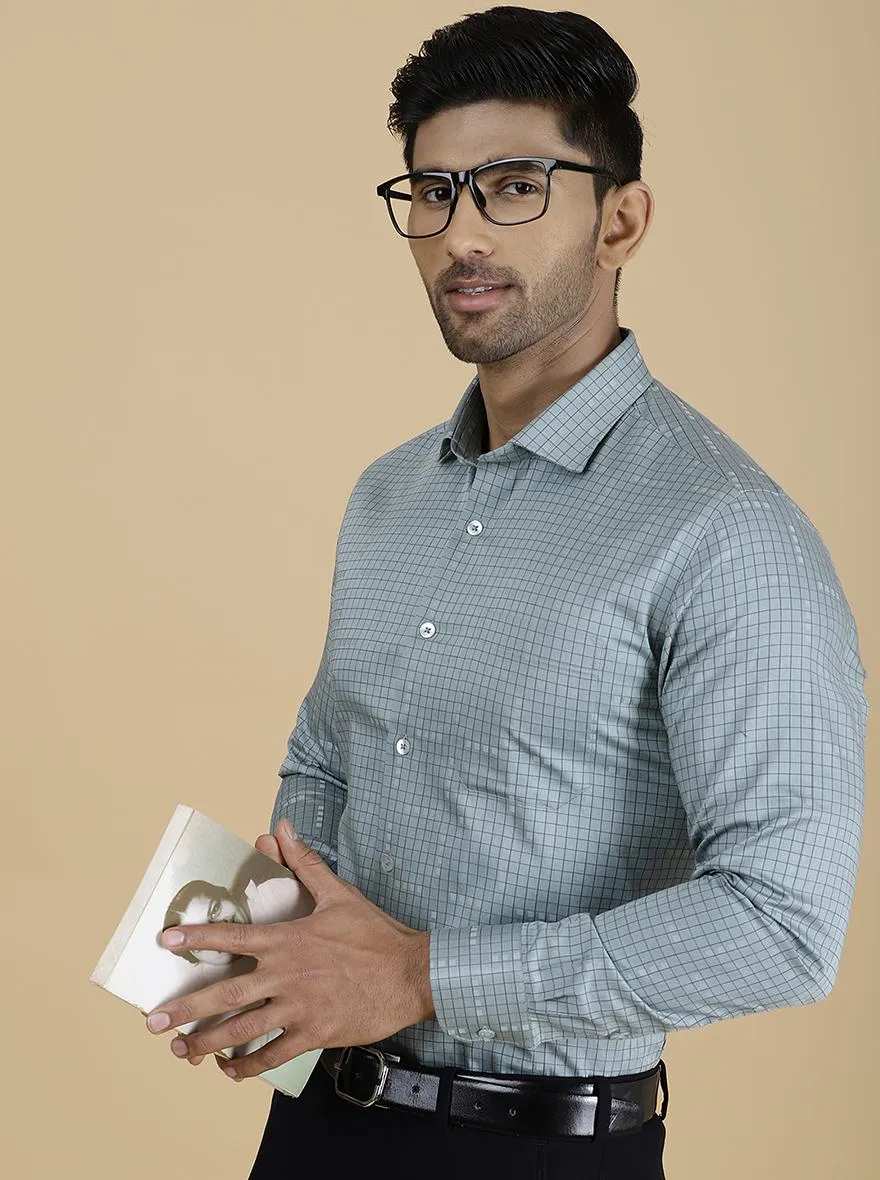 Green Checked Slim Fit Formal Shirt | Metal