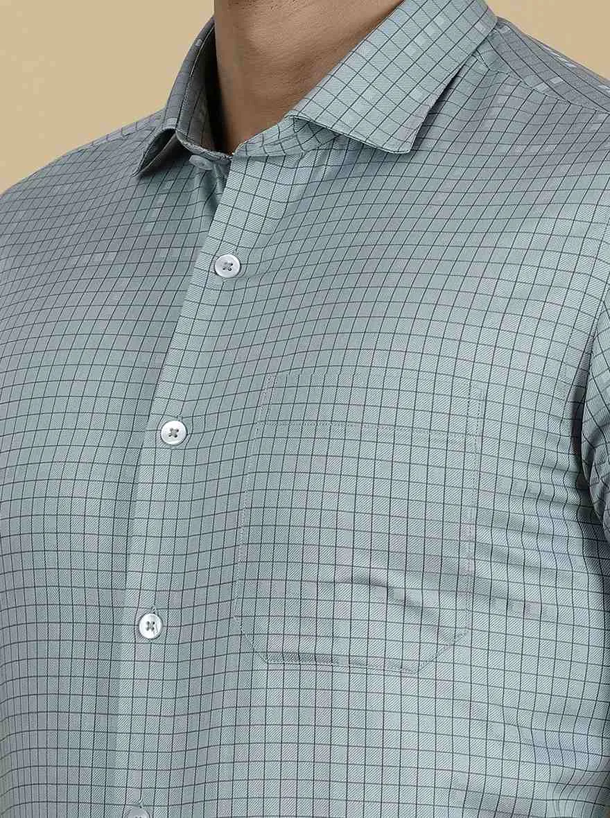 Green Checked Slim Fit Formal Shirt | Metal
