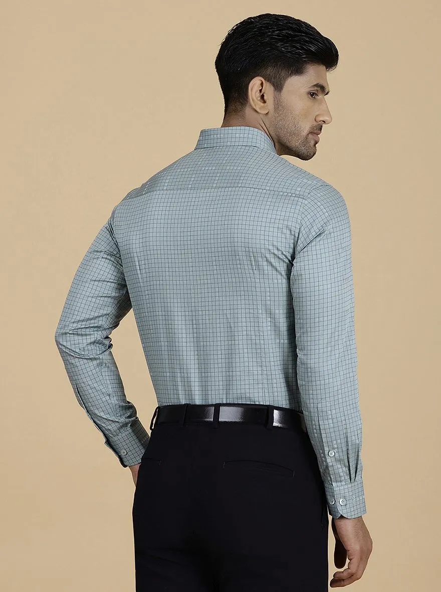 Green Checked Slim Fit Formal Shirt | Metal