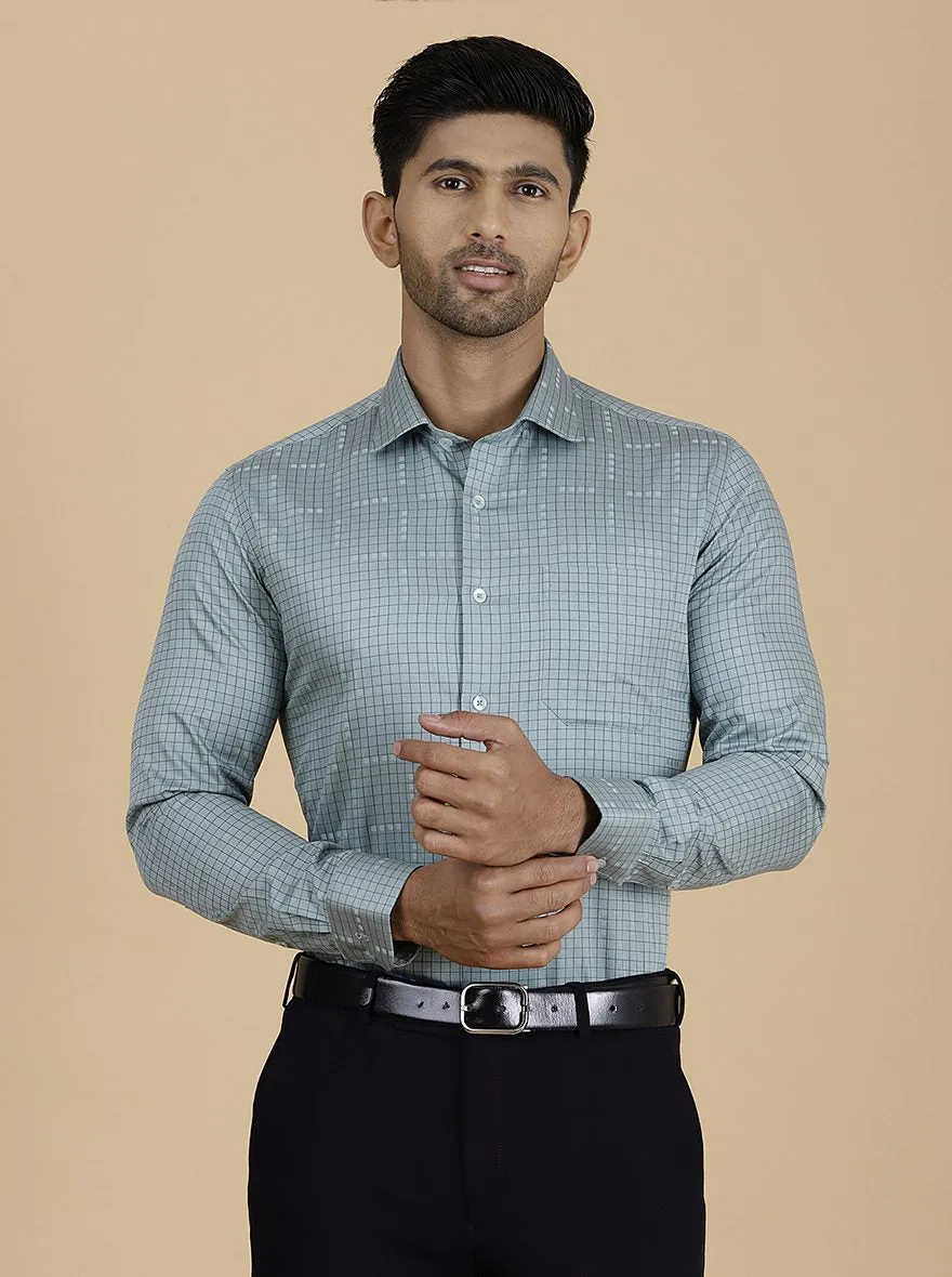 Green Checked Slim Fit Formal Shirt | Metal
