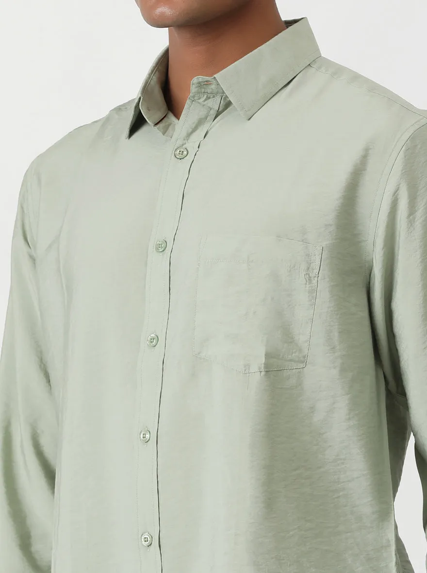 Green Solid Slim Fit Casual Shirt | Greenfibre