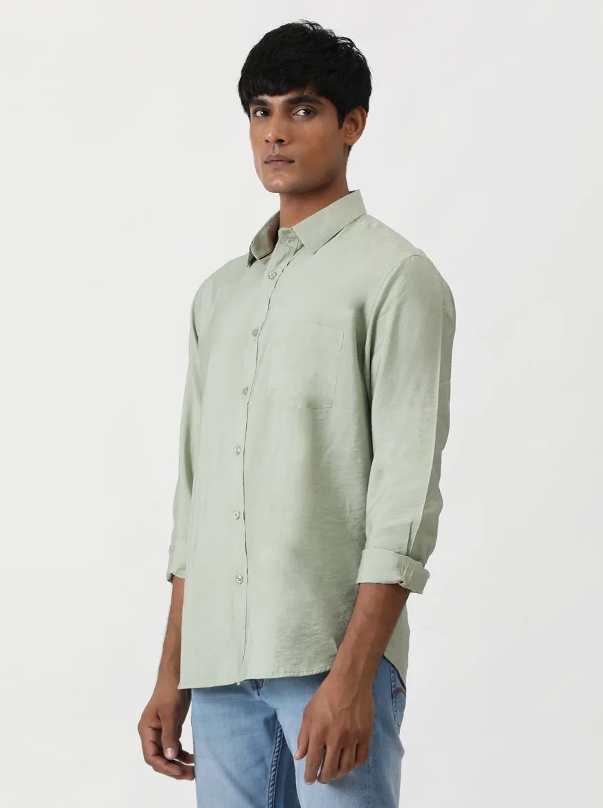Green Solid Slim Fit Casual Shirt | Greenfibre