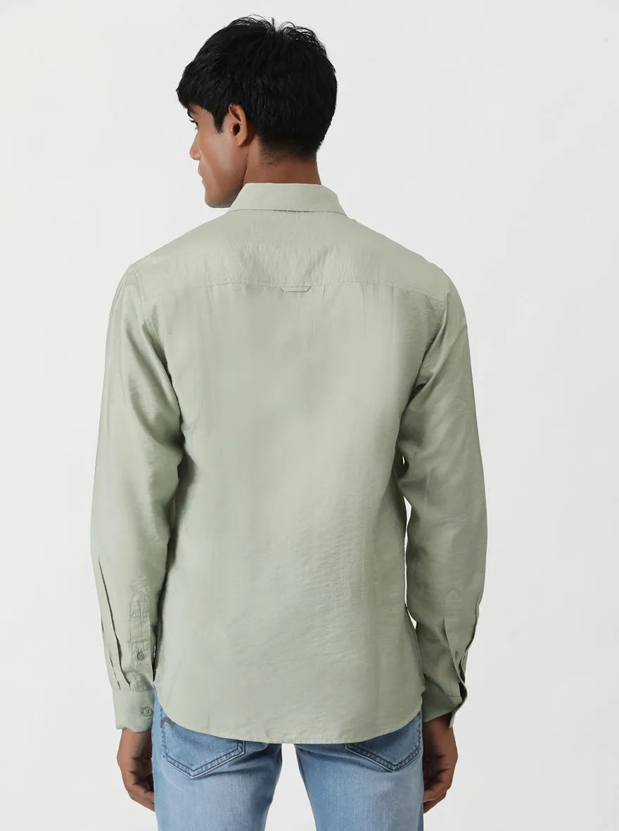 Green Solid Slim Fit Casual Shirt | Greenfibre